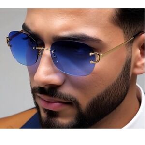 Sunglasses Blue Lens Gold Light Weight Retro Classic Men Style Gangs Stylish Hot